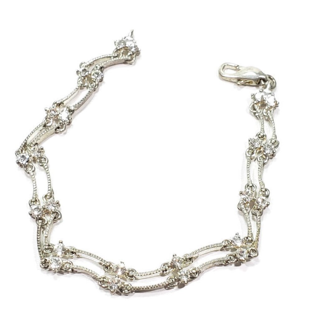 Silver Tone Rhinestone Bracelet 7 1/2"